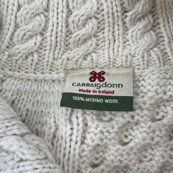 Carraigdonn Cream Irish 100% Merino Wool Knit Fisherman Sweater Womens Small - Picture 4 of 9